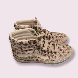 White high-top floral Vans - Like new!